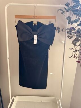 Express Black Strapless Velvet Mini Dress with Large Bow